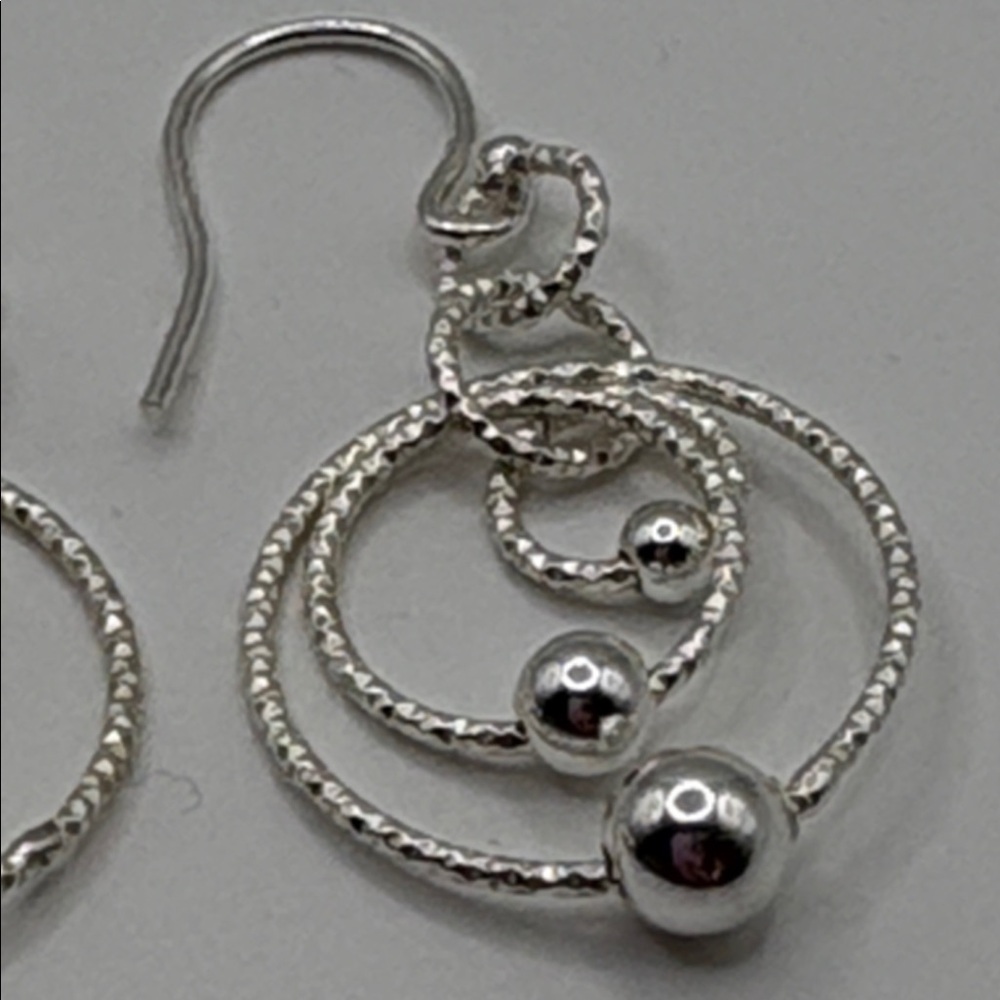 Sterling Silver 925 Chic Silver Triple Hoop & Ball Earrings NWOTS - Picture 5 of 6